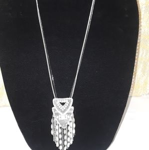 Stella & Dot Chiara Necklace        Leather Backed Pendant w/Neutral Sparkle